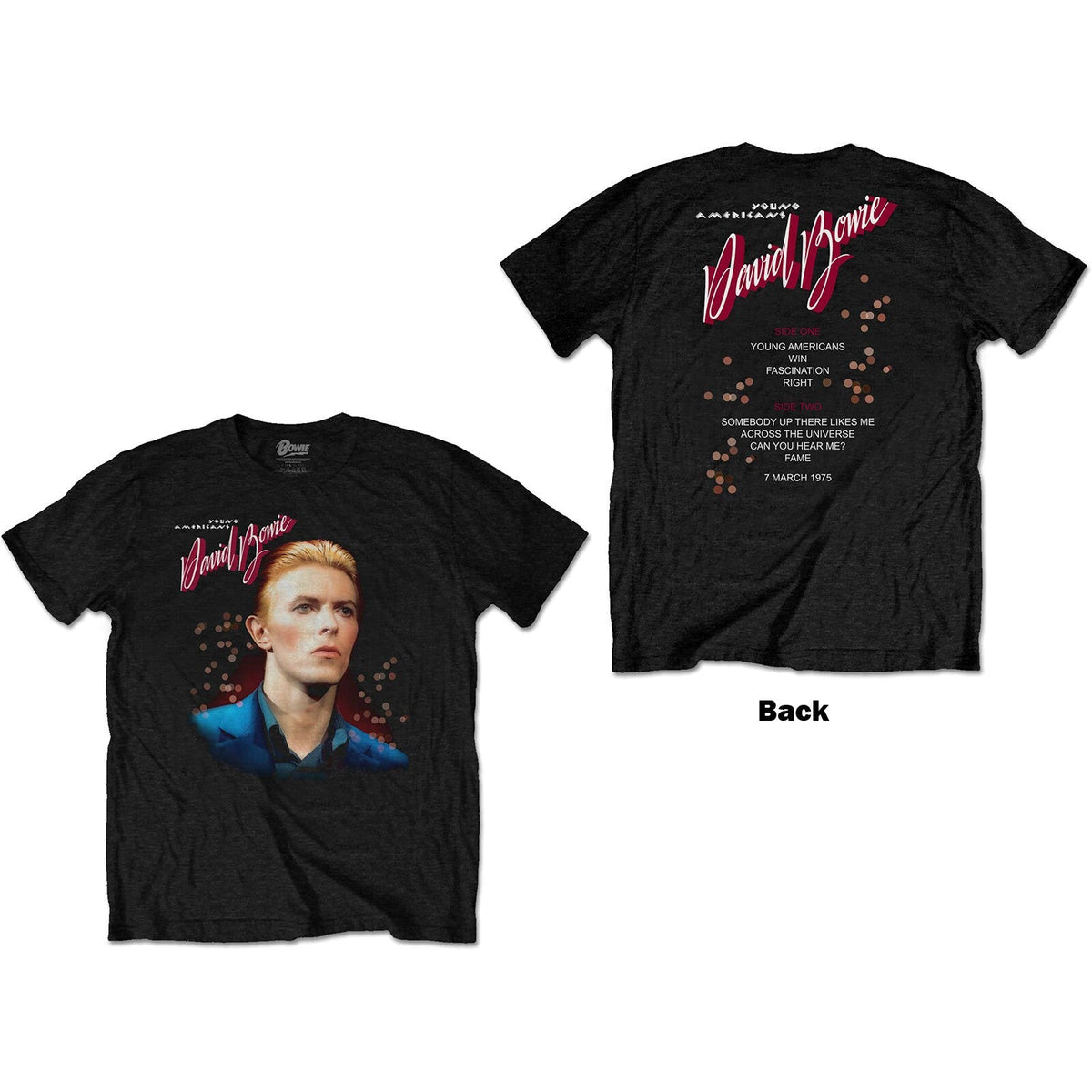 David Bowie Unisex T-Shirt - Young Amercians (Back Print) - Official Licensed Design - Worldwide Shipping - Jelly Frog