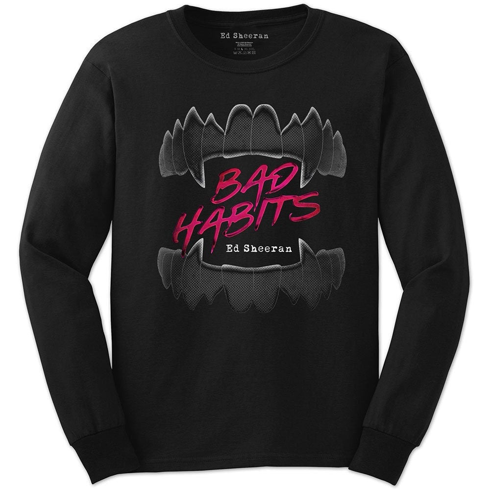Ed Sheeran Long Sleeve T-Shirt -Bad Habits - Black Unisex Official Licensed Design - Worldwide Shipping - Jelly Frog