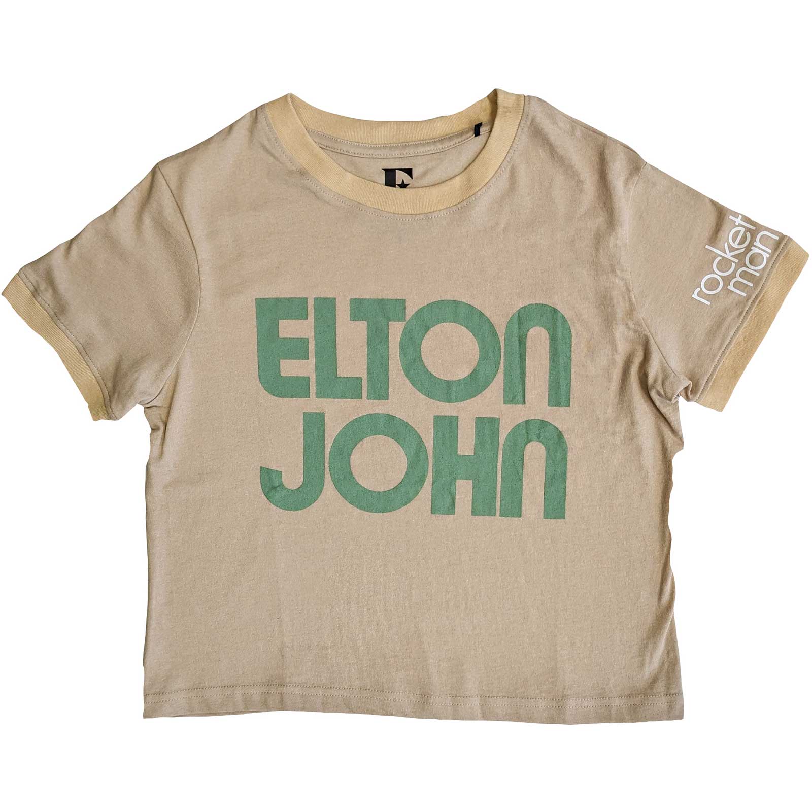 Elton John Ladies Crop Top -Retro Text Ringer - Official Licensed Design - Jelly Frog