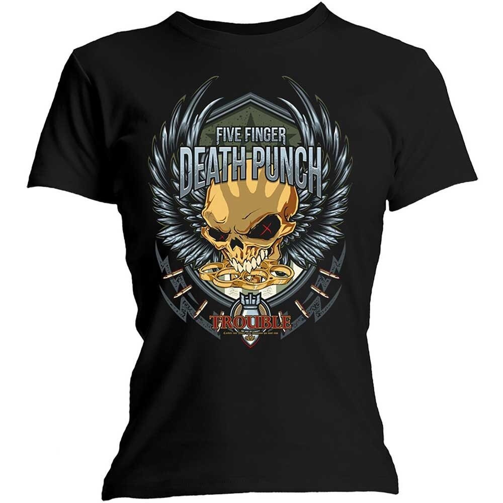 Five Finger Death Punch Ladies T-Shirt - Trouble - Ladyfit Official Licensed Design - Worldwide Shipping - Jelly Frog