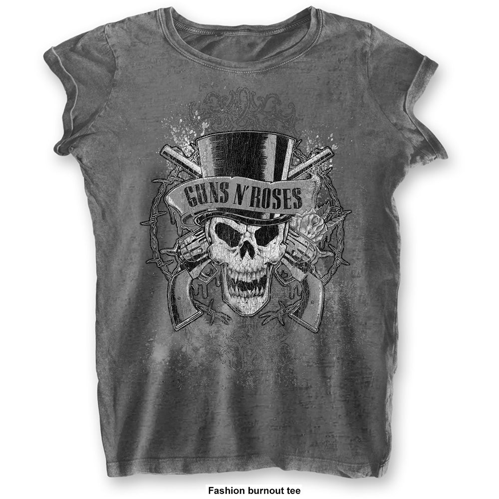 Guns N' Roses Ladies T-Shirt - Faded Skull Burnout- Official Licensed Design - Jelly Frog