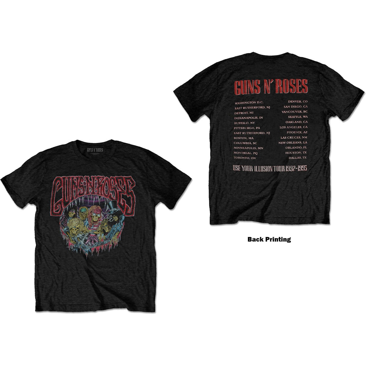 Guns N' Roses T-Shirt - Illusion Tour (Back Print) - Official Licensed Design - Worldwide Shipping - Jelly Frog