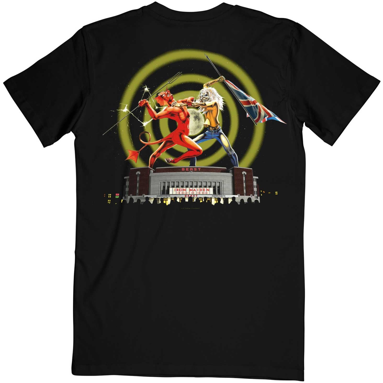 Iron Maiden Adult T-Shirt - Beast Over Hammersmith Eddie & Devil (Back Print) - Official Licensed Design - Worldwide Shipping - Jelly Frog