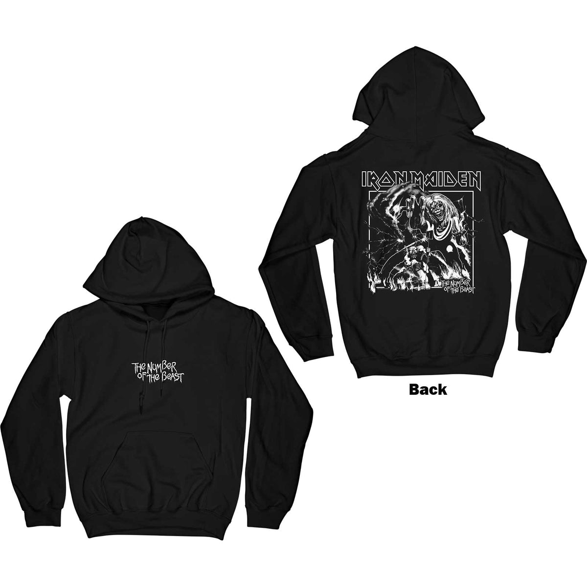 Iron Maiden Unisex Hoodie- Number of the Beast One Colour (Back Print)- Official Licensed Design - Jelly Frog