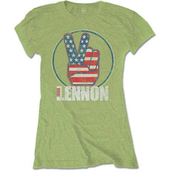 John Lennon Ladies T-Shirt - Peace Fingers US Flag Design - Official Licensed Design - Worldwide Shipping - Jelly Frog