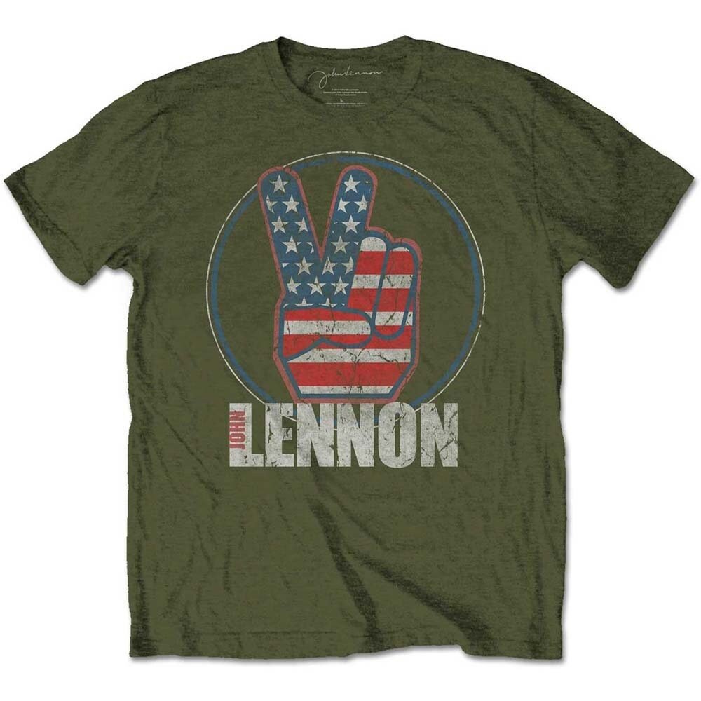 John Lennon T-Shirt - Peace Fingers US Flag Design - Unisex Official Licensed Design - Worldwide Shipping - Jelly Frog