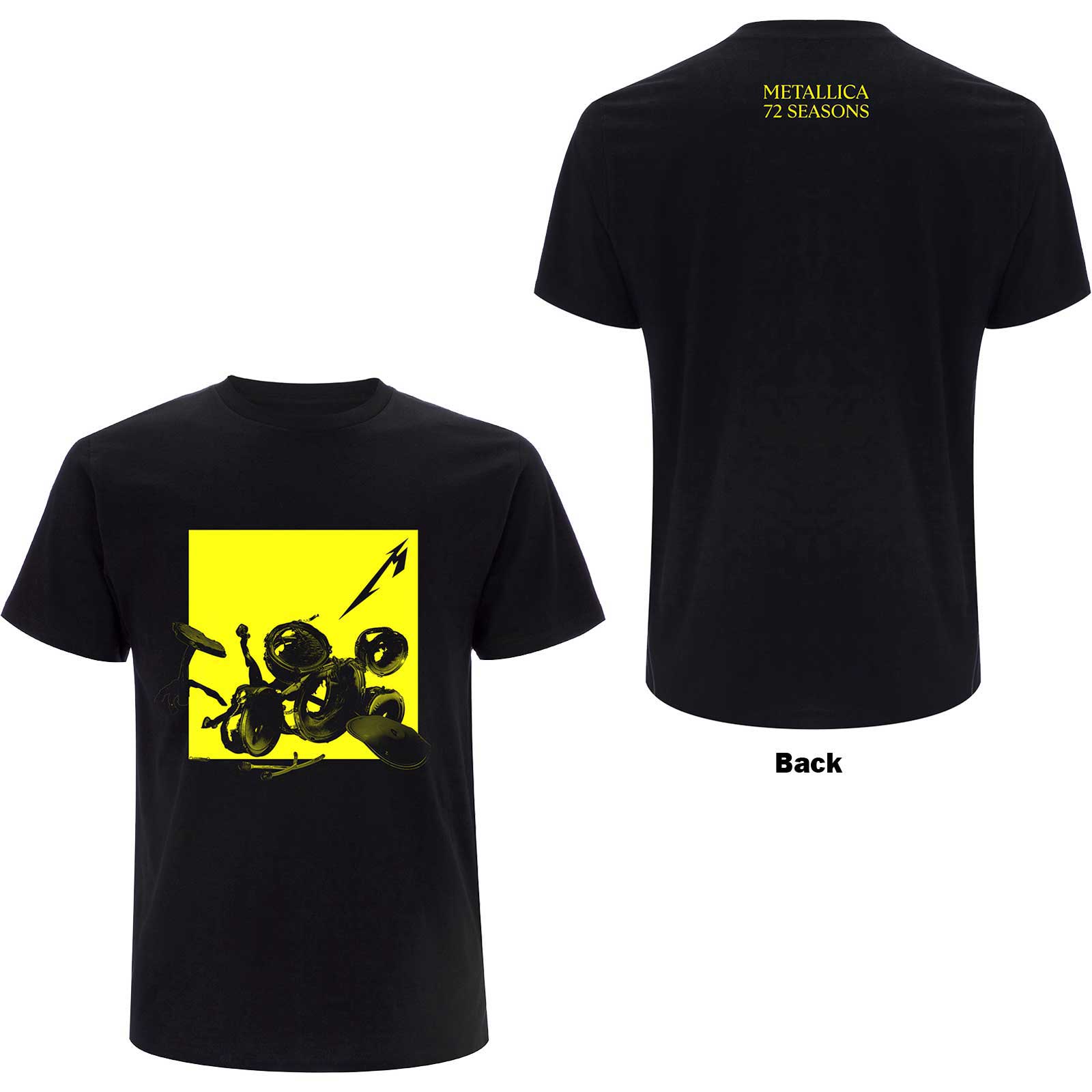 Metallica T-Shirt - 72 Seasons Broken / Burnt Drums (Back Print) - Unisex Official Licensed Design - Worldwide Shipping - Jelly Frog