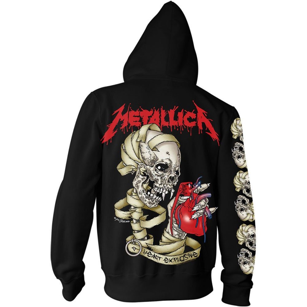 Metallica Zipped Unisex Hoodie - Heart Explosive (Back Print) - Unisex Official Licensed Design - Worldwide Shipping - Jelly Frog