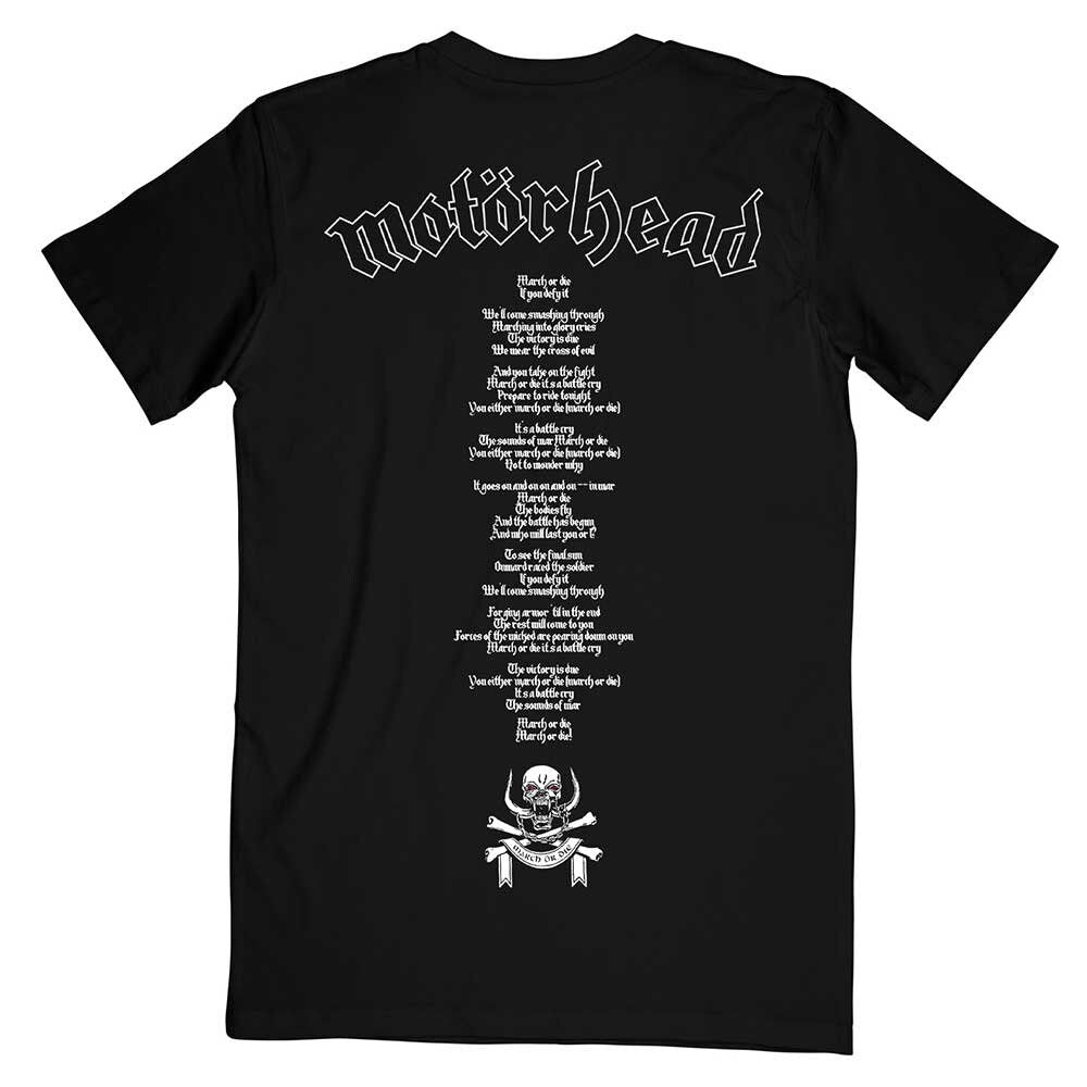 Motorhead Adult T-Shirt - March or Die Lyrics (Back Print) - Official Licensed Design - Worldwide Shipping - Jelly Frog