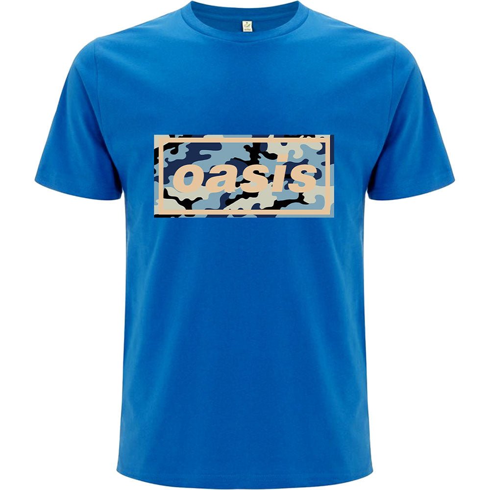 Oasis Adult T-Shirt - Camo Logo - Blue Official Licensed Design - Jelly Frog