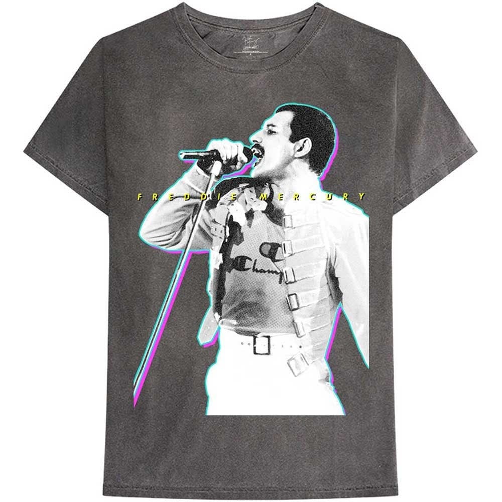 Queen Adult T-Shirt - Freddie Mercury Glow (Mineral Wash) - Official Licensed Design - Worldwide Shipping - Jelly Frog