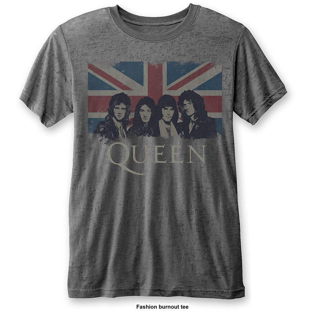 Queen Unisex T-Shirt: Vintage Union Jack (Burnout) - Unisex Official Licensed Design - Worldwide Shipping - Jelly Frog