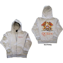 Queen Unisex Zipped Hoodie - Classic Crest (Back Print) - Grey Zip-Up Unisex Official Licensed Design - Worldwide Shipping - Jelly Frog