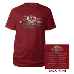 U2 T-Shirt - Joshua Tree 2017 Tour (Back Print) - Red Unisex Official Licensed Design - Worldwide Shipping - Jelly Frog