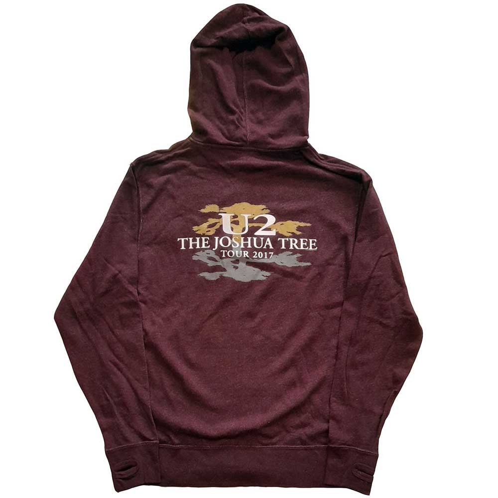 U2 Unisex Zipped Hoodie - Joshua Tree 2017 (Back Print) - Maroon Red Unisex Official Licensed Design - Worldwide Shipping - Jelly Frog